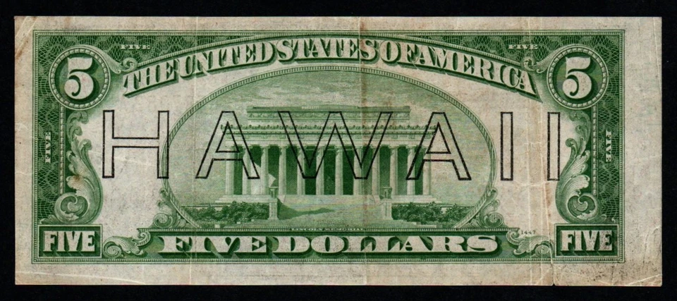 1934A $5 HAWAII WWII Emergency Issue CRISP XF Federal Reserve Note! - Image 2 of 2