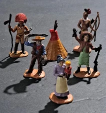 Vintage Anne Oakley Safari Ltd. Plastic Figure Cowboy and Indians Play set 1960s