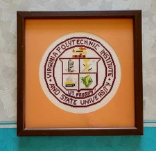 Vintage Virginia Tech Cross-Stitch Framed Embroidery University Hokie Needlework