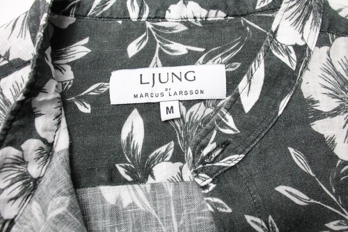 LJUNG By Marcus Larsson Shirt Men's MEDIUM 100% Linen Floral Print Band Collar - Picture 7 of 9