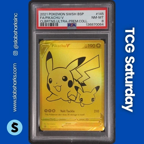 2019 POKEMON SWSH BLACK STAR PROMO CELEBRATIONS UPC #SWSH145 PIKACHU V PSA 8