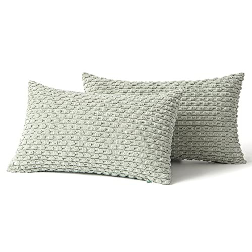 Throw Pillow Covers Soft Corduroy Decorative 20" x 12" (Pack of 2) Light Green - Bild 6 von 6