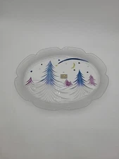 Studio Nova Starlight 15" Oval Christmas Platter Frosted Glass Made In Japan