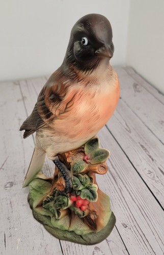 Porcelain Songbird Vtg Large Bisque American Robin FigureJapan Lovely Painted - Picture 2 of 11