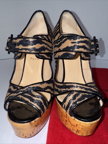 Christian Louboutin Women’s Wedge Heels Size 38 Raffi Tiger Buckle  - Picture 4 of 13