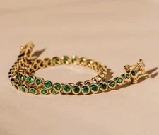 9Ct Round Lab Created Green Emerald Bezel Tennis Bracelet 14K Yellow Gold Plated