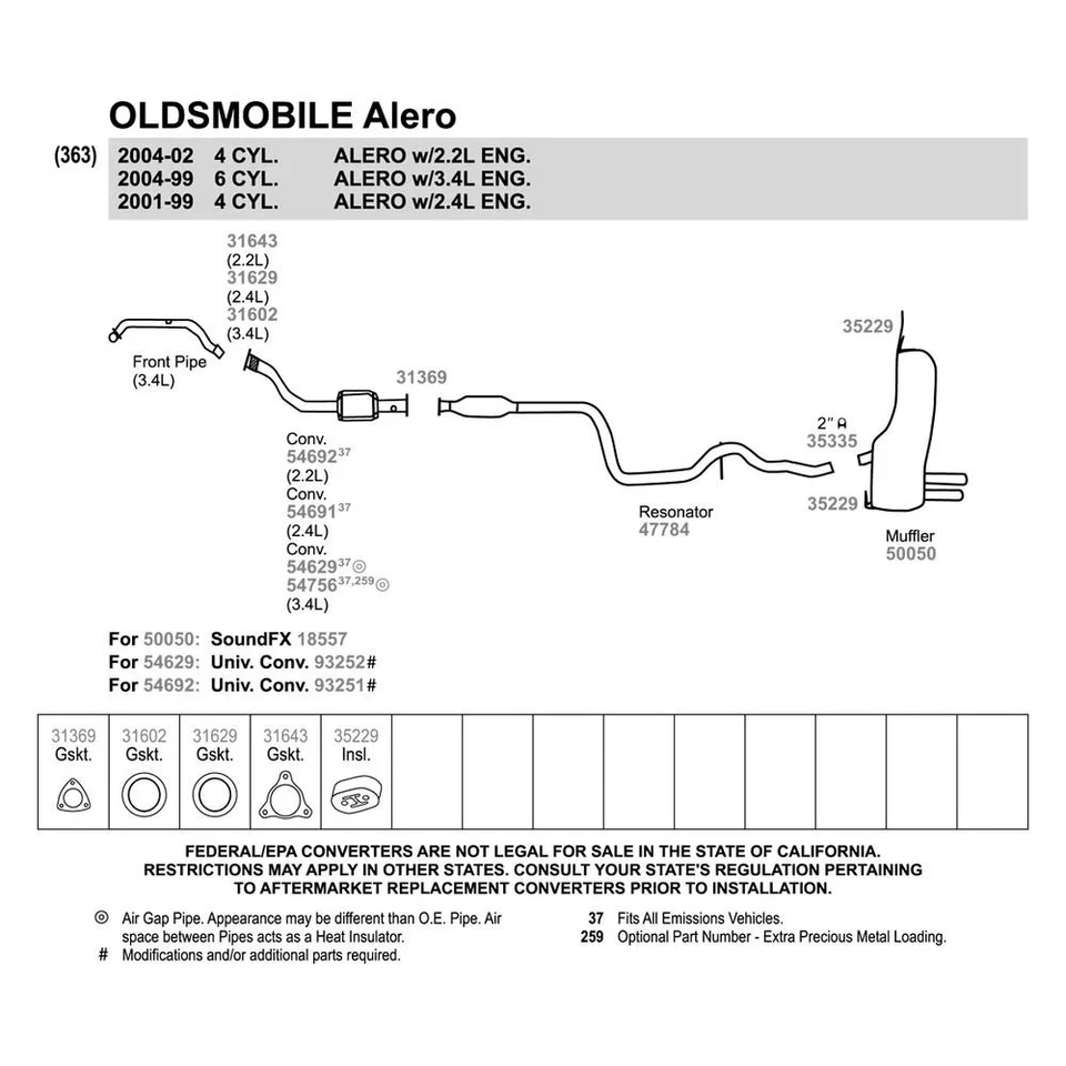 For Chevy Classic 04-05 Exhaust Pipe Flange Gasket Perforated Metal w Fiber Core - Imagem 4 de 4