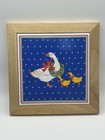 Wood Framed Ceramic Square Trivet Wall Art White Goose Country Christmas 80s