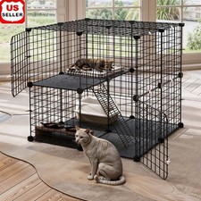 2-Tier Cat Cage Indoor Outdoor Playpen Climbing Ladder Durable Metal Pet House