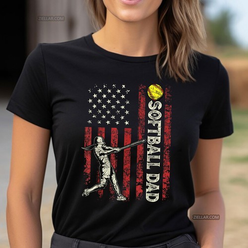 Maglietta Softball Papà Bandiera Americana, Regalo Festa del Papà Patriottico per Papà Sportivi - Foto 4 di 7