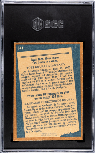 1978 O-Pee-Chee Record Breaker #241 Nolan Ryan SGC 5 - Picture 2 of 2