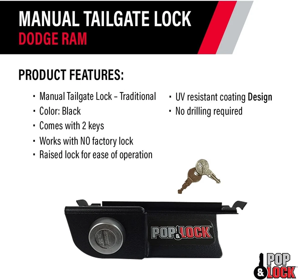 POP & LOCK - Cerradura de puerta trasera manual para Dodge Ram 1500, 2500 y 3500, negra  Foto 3 de 4