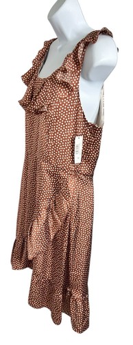 I Heart Ronson Satin Ruffle Mini Dress Sz 12 Polka Dot Brown Rust Sleeveless New - Picture 6 of 9