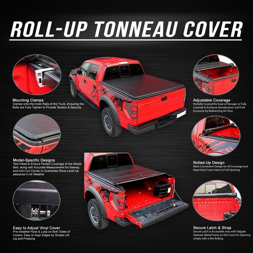 Soft Roll Up Tonneau Cover for 19-25 Silverado Sierra 5-4/5' ft Fleetside Bed - Picture 2 of 12