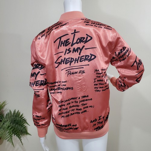 Women's 3:16 Collection Size Small Scripture Psalm 23 Rose Gold Bomber Jacket - Picture 6 of 18