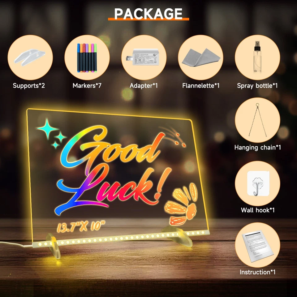 LED Note Board with 8 Colors 6 Modes -13.7"X10" Acrylic Dry Erase Board - Image 2 of 4