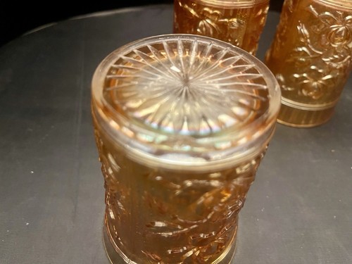 (3) Imperial-Ohio Flat Tumbler Ringelblume Karneval Glas Glanz Rose Vintage 1930er selten - Bild 9 von 9