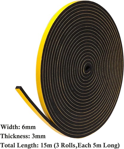 Adhesive Weather Stripping Foam Tape 6mm(W) x 3mm(T) Window Door Draught Exclude - Picture 4 of 6