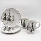 Potters Studio Christmas Tree Dessert Salad Plates and Mugs Set Holiday Winter