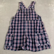 VTG OshKosh Overalls Toddler 18 Months Blue Red Plaid Shortalls Cotton Pockets