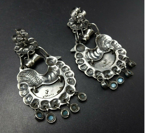 FEDERICO JIMENEZ Sterling Silver TURQUOISE Dangle Earrings Oaxacan Collection - Picture 2 of 7