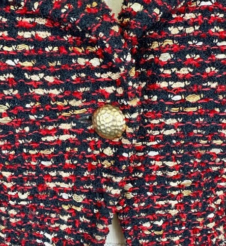 Unique St.John button jacket in textured red black gold knit NWOT size 6 - Picture 2 of 3