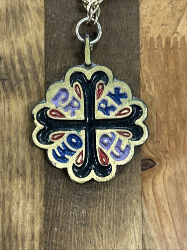 Vintage 28" Terra Sancta Gilde 1969 Kreuz Halskette PAX Anhänger Israel - Bild 2 von 9