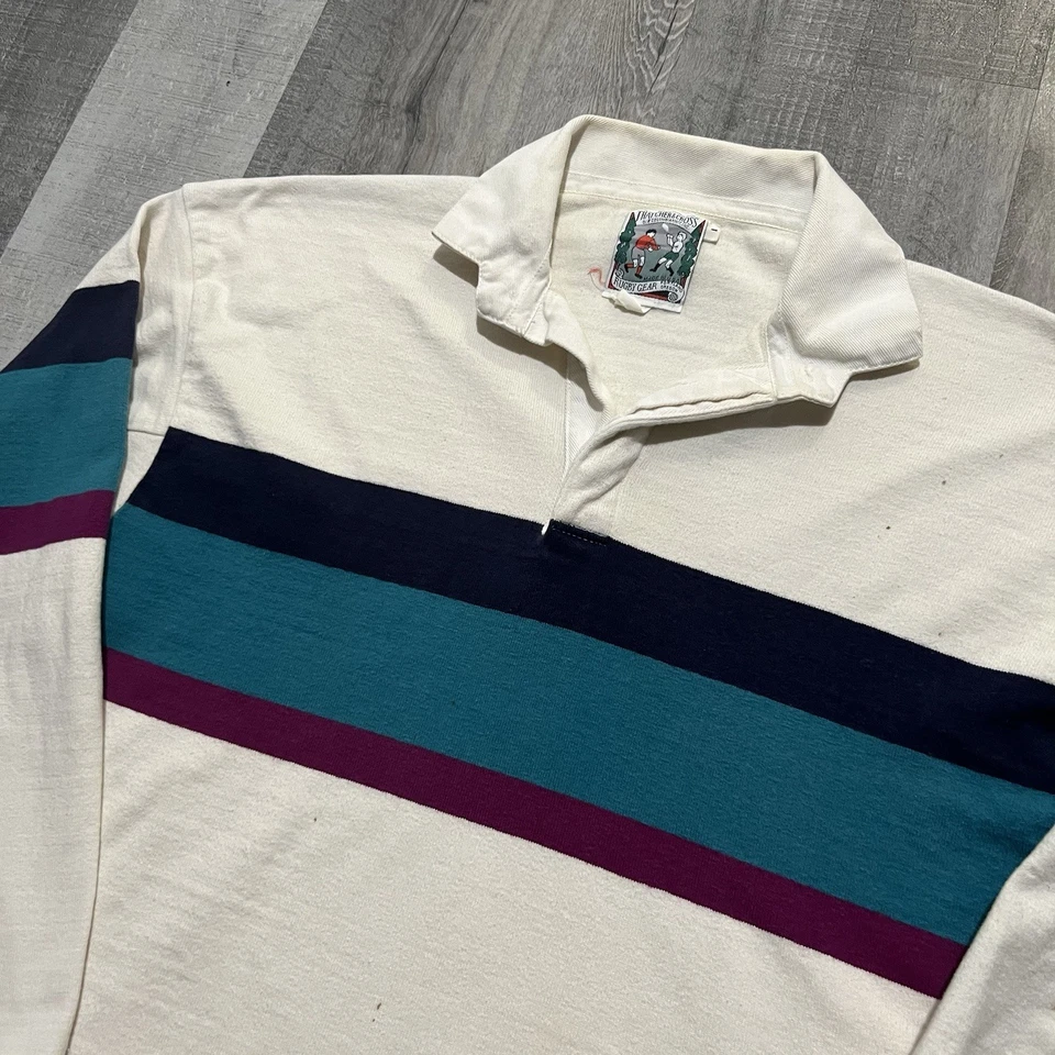 Polo de Rugby Thatcher And Cross Blanco Algodón Pesado Manga Larga Años 90 De Colección  Foto 3 de 4