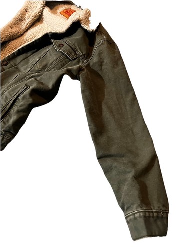 Levi's Canvas Sherpa Trucker Jacket Style #163650163 Thyme - Green - Picture 2 of 8