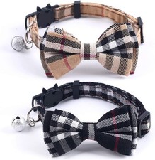 Cat Collar Breakaway 2 Pack Kitten Plaid Bow Bell Adjustable Safety Cute
