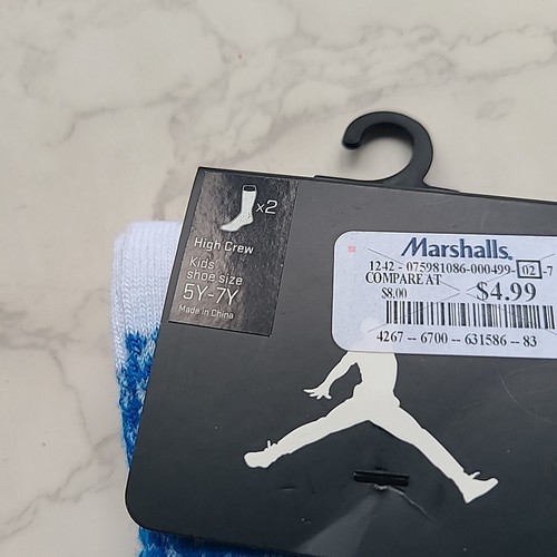 Nike NEU Jordan 2 Paar hohe Crew-Socken Jumpman Jugend Kinder 5 Jahre-7 Jahre blau & weiß - Bild 2 von 6