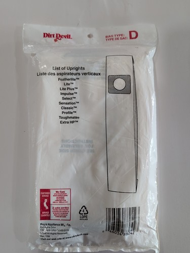 Dirt Devil Typ D Staubsaugerbeutel 3 Stück Original Versiegelt Neu - Bild 3 von 3