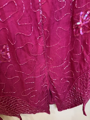 Vintage Pink Sequin Beaded India Top & Skirt Set V-Neck Glam 80s L/XL - Picture 18 of 18