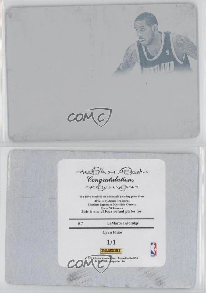 2012 Panini National Treasures Printing Plate Cyan 1/1 LaMarcus Aldridge #7 1u9 - Image 3 of 3