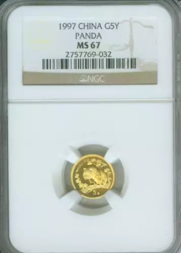 1997 LARGE DATE 5Y GOLD PANDA 1/20 NGC MS67 MS-67 5-YUAN YN CHINA