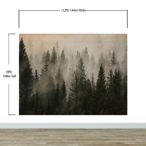 Misty Pine Tree Forest Landscape Wallpaper. Peel and Stick Wall Mural. #6237 - Picture 21 of 28