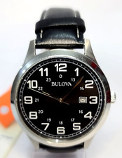 96B276 BULOVA MEN'S BLACK DIAL LEATHER STRAP WATCH MB5-79