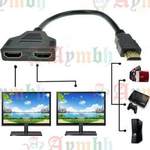 HDMI Splitter Adapter Kabel 1 Eingang 2 Ausgang für Büro Monitor PC Laptop 1080p - Bild 1 von 12