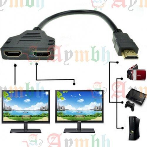 HDMI Splitter Adapter Cable 1 Input 2 Output for Office monitor pc laptop 1080p - Picture 1 of 12