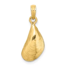 14K Yellow Gold 3-D Polished Mussel Shell Pendant K7452
