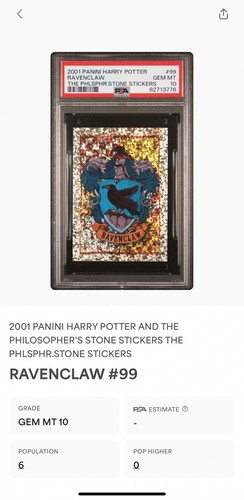 RAVENCLAW PSA 10 POP 6 #99 2001 Harry Potter Philosopher’s Stone Stickers Holo - Picture 3 of 3