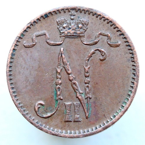 1911 FINLAND RUSSIAN EMPIRE COPPER 1 PENNI - Picture 2 of 2