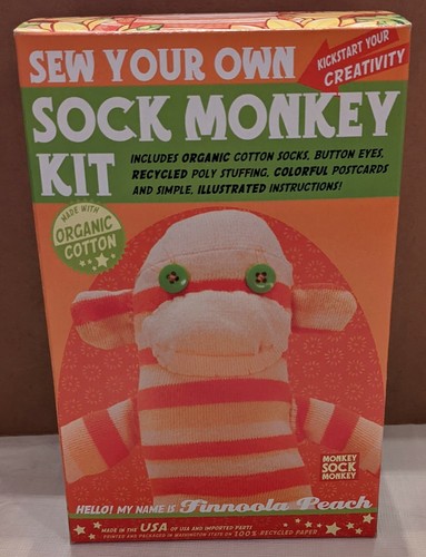 Finnoola Peach Sew Your Own Sock Monkey Kit, by Monkey Sock Monkey - For Ages 9+