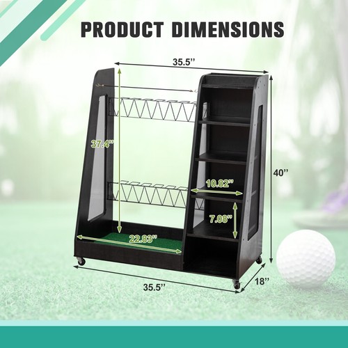 35.5''x18''x40''Wooden Golf Bag Organizer Storage Rack Holds 2 Golf Bags - Picture 11 of 12