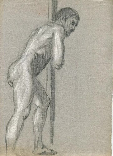Antique Old Pencil Drawing Original Nude Man Standing Portrait 1901 - Picture 8 of 8