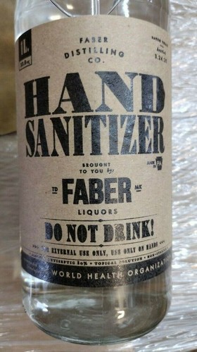 Hand Sanitizer Cleanser Faber Distilling Co. Case Of 12 One Liter Glass Bottles - Picture 2 of 3