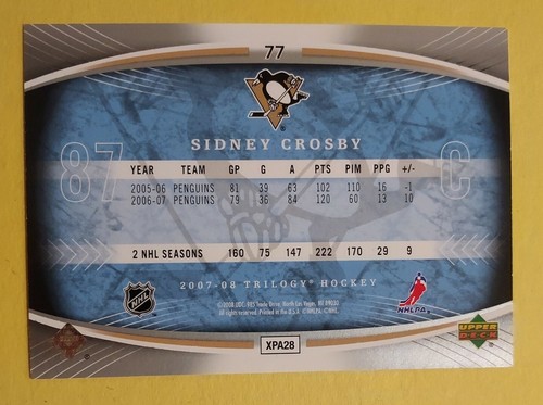 SIDNEY CROSBY 2007-08 UPPER DECK TRILOGY HOCKEY #77 3RD YEAR CARD - VERY SHARP! - Picture 2 of 2