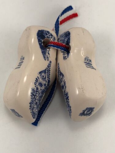 Mini zuecos de recuerdo holandeses de Holanda azul delft hechos a mano pintados diseño de molino de viento - Imagen 7 de 8