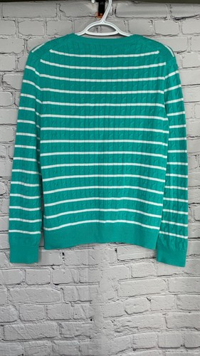NEW Brooks Brothers Aqua Blue White Striped 100% Cotton Cable Knit Sweater XL - Picture 13 of 16
