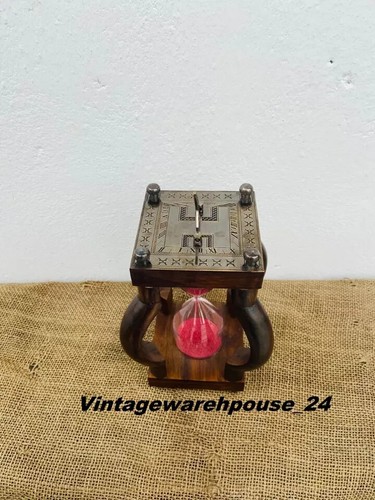 Antique Brass Hourglass Vintage Nautical Gift Both Side Sundial Sand Timer - Picture 5 of 8